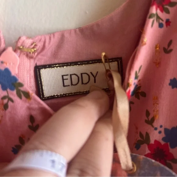 EDDY Julia Puff Sleeve Mini Dress Primrose & Bouquet Floral With Lurex Sz Large